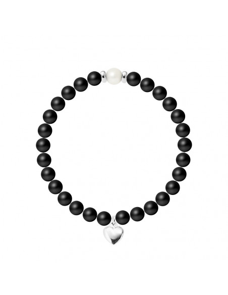 Pulsera de sangre del corazón - Cultura Pearl y Negro Agate Mate - 925 Silver - Naïla
