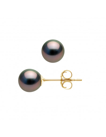 Boucles d'Oreilles en Or et Perles de Culture de Tahiti Rondes 7 mm - LUANA