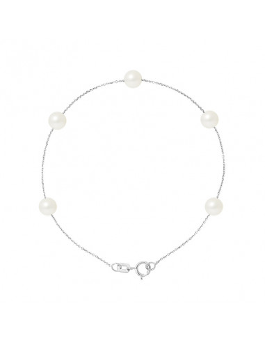 Gold chain bracelet with 5 cultured pearls 5 mm - 2 colors - EMA