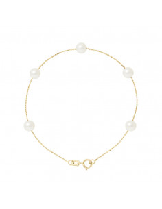 Bracelet Chaîne en Or avec 5 Perles de Culture 5 mm - 2 Coloris - EMA