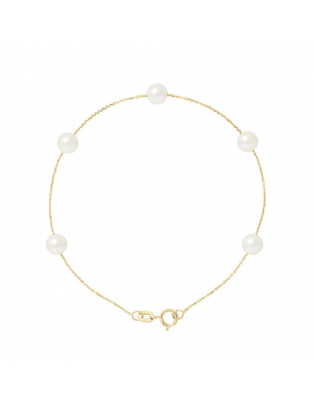 Gold chain bracelet with 5 cultured pearls 5 mm - 2 colors - EMA