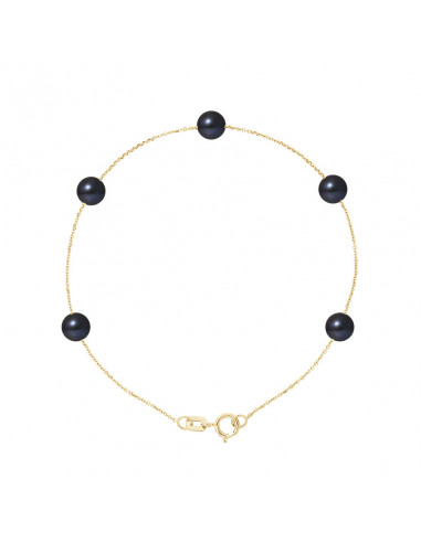 Goldkettenarmband mit 5 kultivierten Perlen 5 mm - 2 Farben - EMA