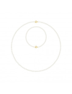 Parure en Or - Collier et Bracelet Rang de Perles de Culture 3 mm - 5 Coloris - CECILIA