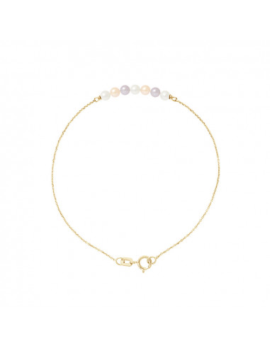 Yellow gold or white gold bracelet and 3 mm culture pearls - 5 colors - Cathy