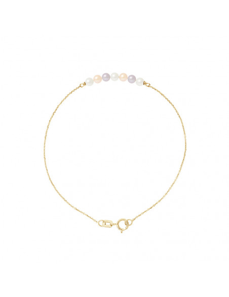 Yellow gold or white gold bracelet and 3 mm culture pearls - 5 colors - Cathy