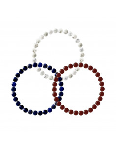 Set de 3 Bracelets de Gemmes Prodigieuses Oeil de Faucon - Agate Rouge - Howlite Blanche - ONA