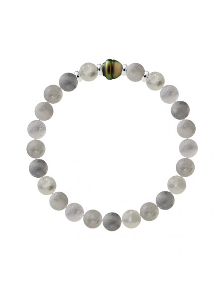 Tahiti Perlenarmband umkreist geräuchertem Quarz - Silber 925 - Jukata