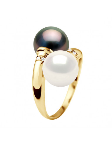 Jewelery Ring You & Me in Gold, Diamonds and Pearl of Tahiti - Maeva