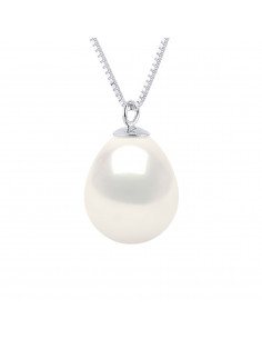 Collier Argent Massif Véritable Perle en pendentif Chaîne Vénitienne