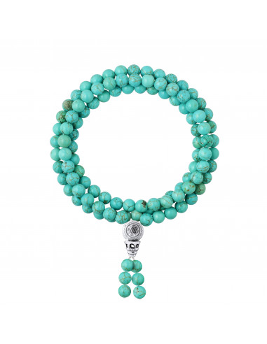 Tibetan Bracelet Triple Rank Turquoise Genuine - 925 Silver Clasp - Oya