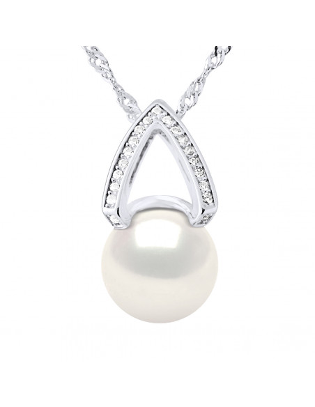 925 silver jewelery necklace, zirconium oxides and culture pearl 10 mm - Mareva