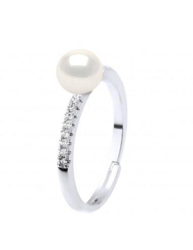 Anello d'argento massiccio e vera perla bianca