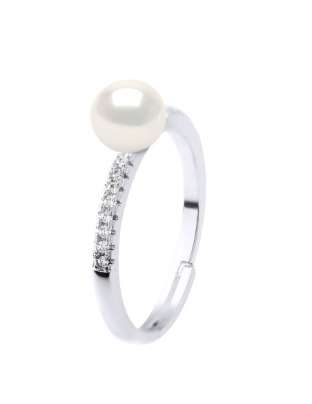 Anello d'argento massiccio e vera perla bianca