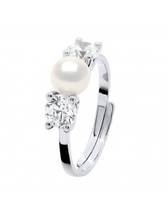 Bague Argent 925 et Oxydes de Zirconium, Perle de Culture Ronde 6 mm - 2 Coloris - MANGA