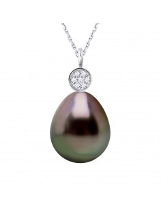 Collier en Or, Diamants et Perle de Tahiti Poire 9 mm - CHICABI