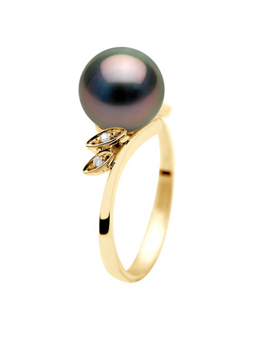 Anello di gioielli dorati, diamanti e tahiti perla - Maveana