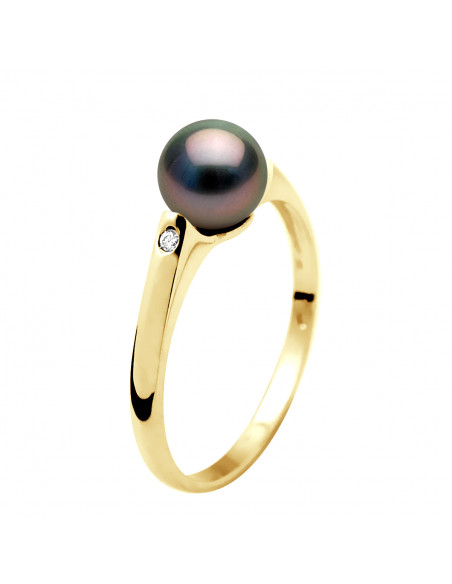 Bague Joaillerie en Or, Diamants et Perle de Tahiti Ronde 7 mm - RAKENAO