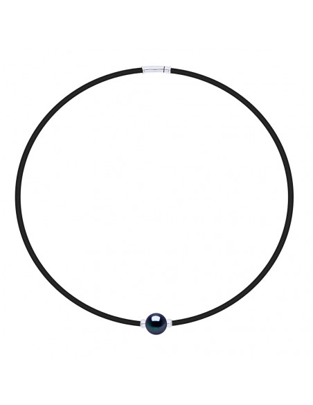 Bracciale in neoprene e vera perla tahitana cingrata in argento inciso