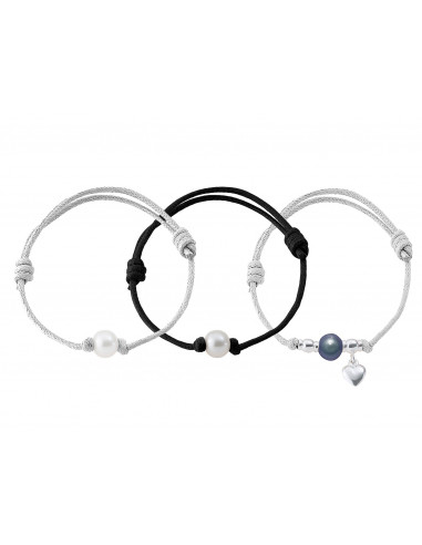 3 Bracelets Lien & Argent 925 Millièmes - Perle de Culture d'Eau Douce -Manufacture Royale des Perles du Pacifique