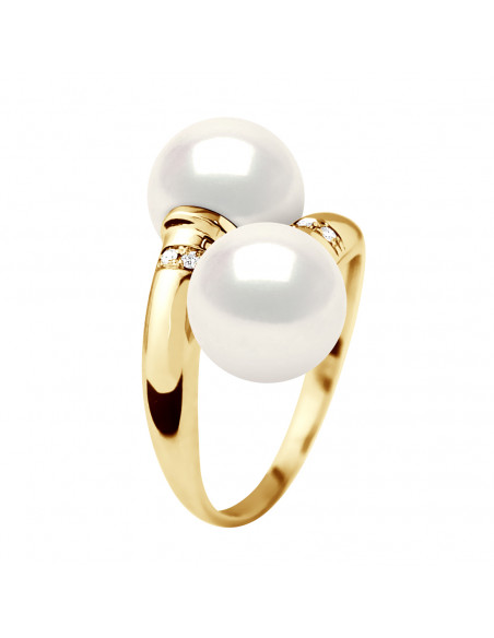 Anillo You & Me Jewelry en oro, diamantes y perlas de cultivo redondo 8 mm - Jada