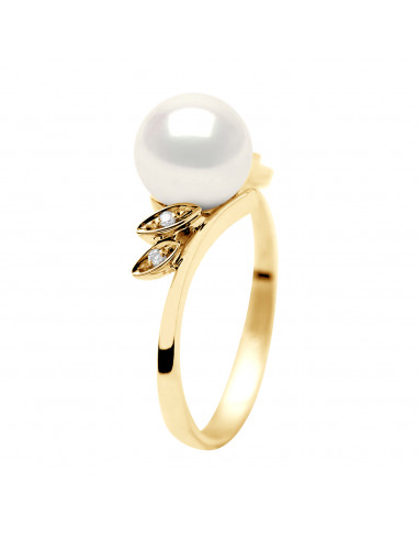 Gold Jewelry Ring, Diamonds and Culture Pearl 7 mm - Stella