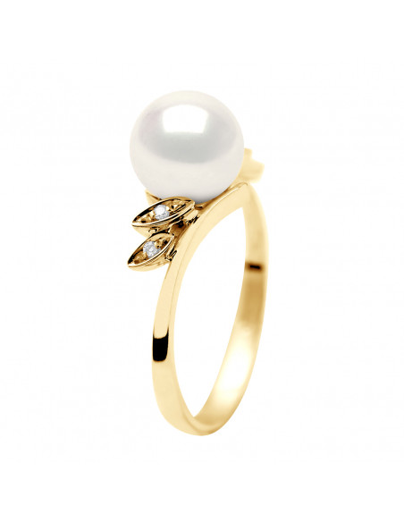 Gold Jewelry Ring, Diamonds and Culture Pearl 7 mm - Stella