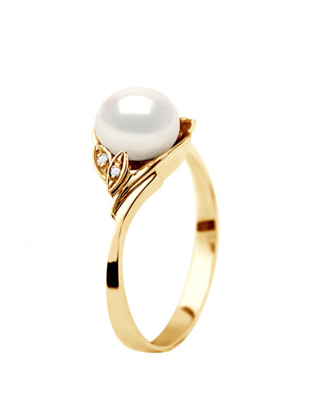 Anello di gioielli dorati, diamanti e cultura perla 7 mm - Mia
