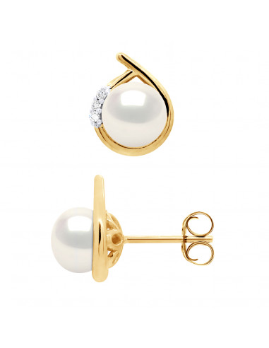 Pendientes de joyería de oro, diamantes y cuentas de cultura 6 mm - Leyna