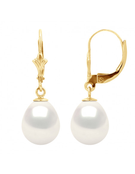 Boucles d'Oreilles Pendantes en Or et Perles de Culture Poires 9 mm - 4 Coloris - KATY