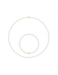 Parure Collier et Bracelet Rang de Perles 4 mm - Fermoir Or - 6 Coloris - EVANGELINA