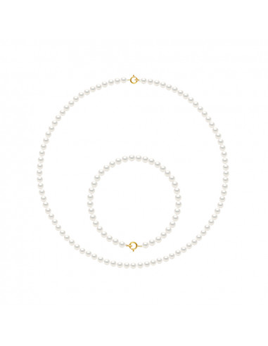 Halsketten-Set und Perlen-Armband 4 mm - Goldverschluss - 6 Farben - Evangelina