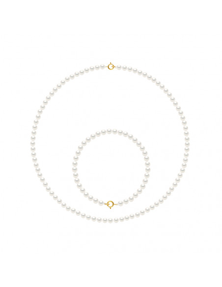 Halsketten-Set und Perlen-Armband 4 mm - Goldverschluss - 6 Farben - Evangelina