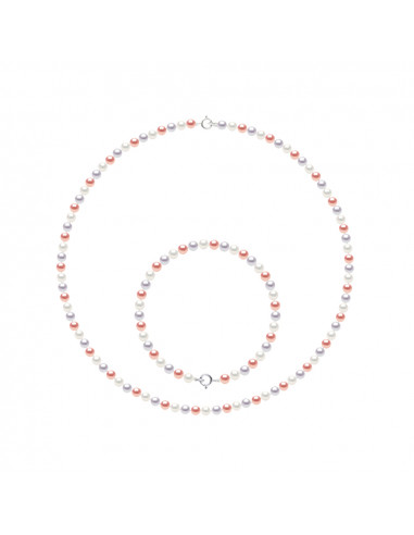 Necklace Set and Beaded Bracelet 4 mm - Gold Clasp - 6 Colors - Evangelina