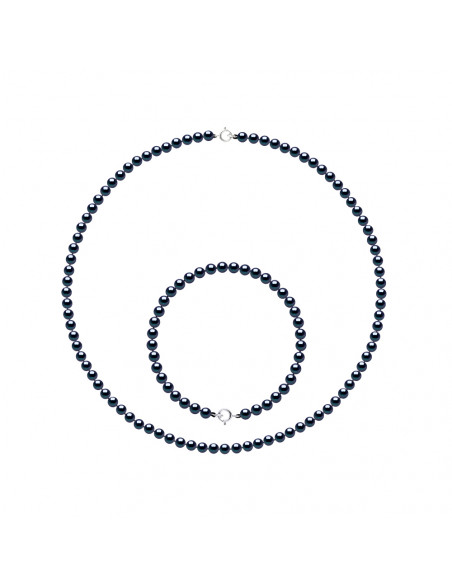 Halsketten-Set und Perlen-Armband 4 mm - Goldverschluss - 6 Farben - Evangelina