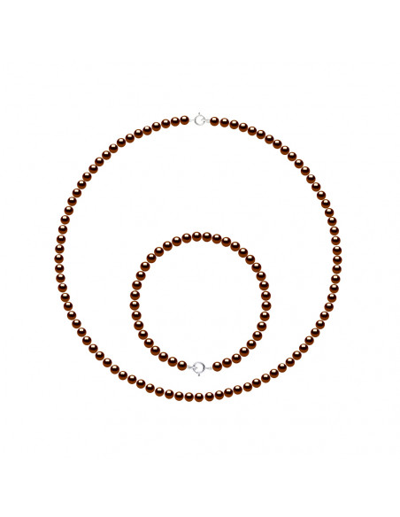 Halsketten-Set und Perlen-Armband 4 mm - Goldverschluss - 6 Farben - Evangelina