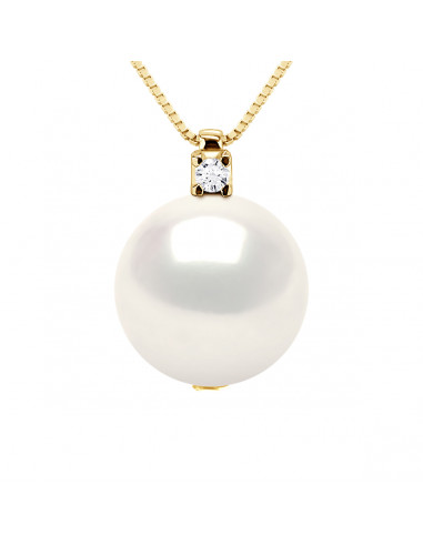 Gold Necklace and Diamond Culture Bead 10 mm - 2 Colors - Adriana