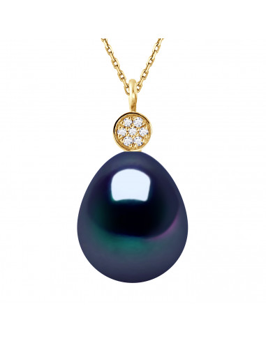 Gold Necklace and Diamonds Culture Bead 10 mm - 2 Colors - Clemence