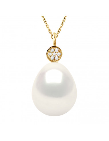 Gold Necklace and Diamonds Culture Bead 10 mm - 2 Colors - Clemence