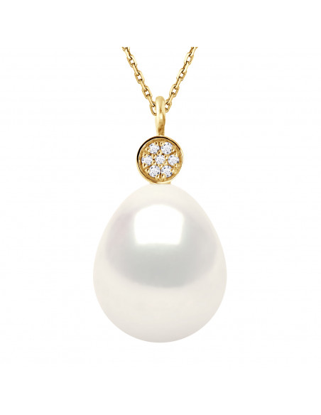 Gold Necklace and Diamonds Culture Bead 10 mm - 2 Colors - Clemence