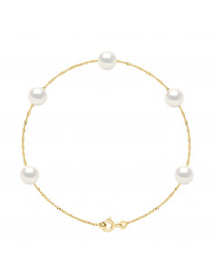 Bracelet Chaîne en Or Jaune ou en Or Blanc avec 5 Perles Rondes 7 mm - AGNES