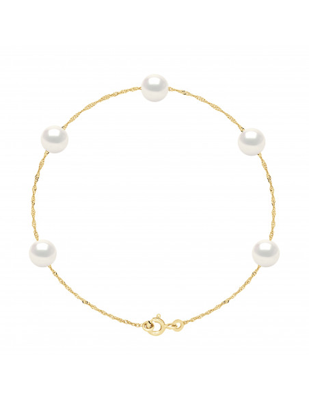 Bracciale in oro giallo o in oro bianco con 5 perle rotonde 7 mm - Agnes
