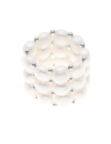 Bague 3 Rangs Perles de Culture 4 mm - 4 Coloris - LENA