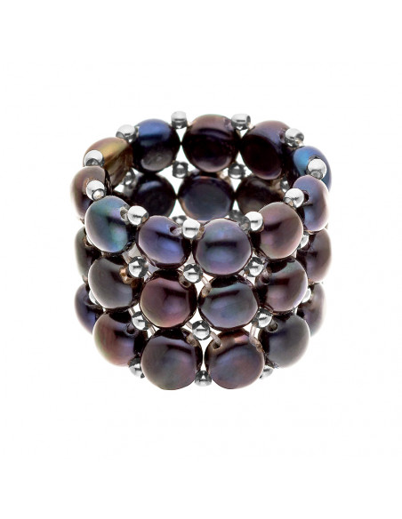 Bague 3 Rangs Perles de Culture 4 mm - 4 Coloris - LENA