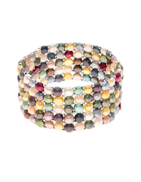 Bracelet Manchette 5 Rangs Perles de Culture 4 mm - 6 Coloris - LENA