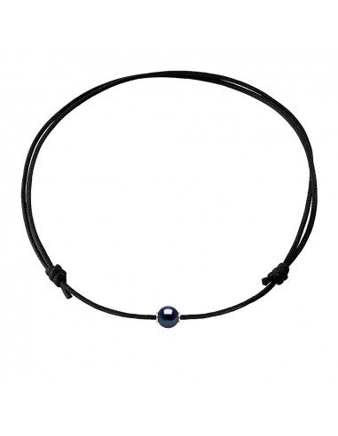 Solid silver sleeve bracelet and real black pearl tobacco cord