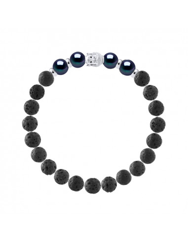 Buddah Bracelet Pearl of Black Culture in Lave Stone - Silver 925 - Amaru