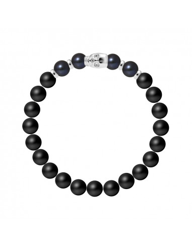 Pulsera Cabeza de Death Perlas de Cultura Negra - Plata 925 - Hashi