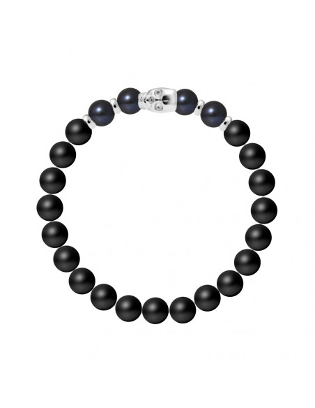 Bracelet Head of Death Pearls of Black Culture - Silver 925 - Hashi