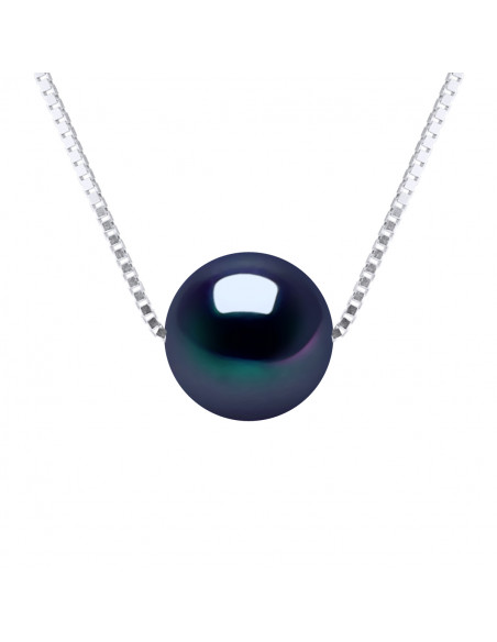 Cadena de collar con 9 mm Cultura redonda Pearl - 5 colores - 925 Silver - Amber