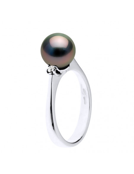 Bague en Or, Diamants et Perle de Tahiti Ronde 8-9 mm - ODAE